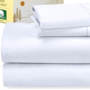 California Design Den Full Sheet Set 400 Thread Count Sateen White, NEW Open Box